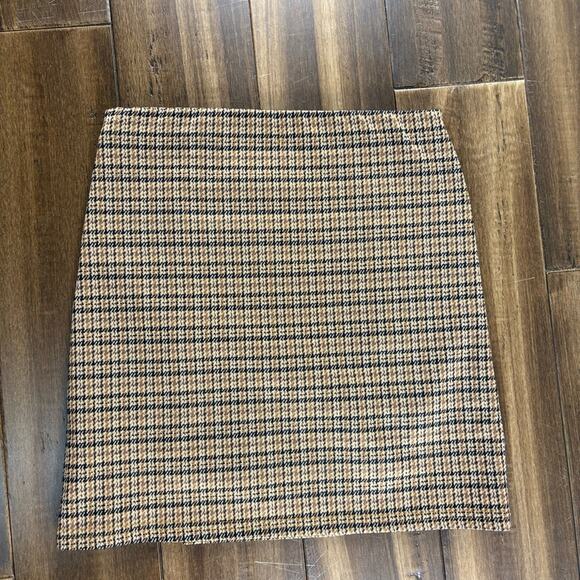 Hesperus S Plaid Tan Brown Houndstooth Mini Skirt Elastic Waist y2k Fall Preppy - Picture 9 of 9